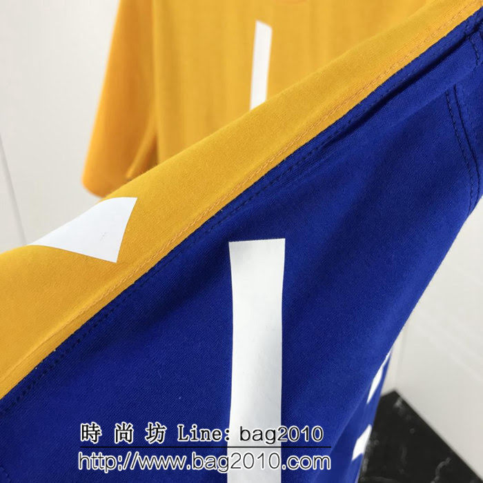 LV路易威登 19ss 國外官網限量款 前後拼色 左側大字母印花 純棉黃色短袖 男女同款 ydi1867